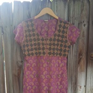 Traditional Cap Sleeve Beaded Kurta Pink & Gold